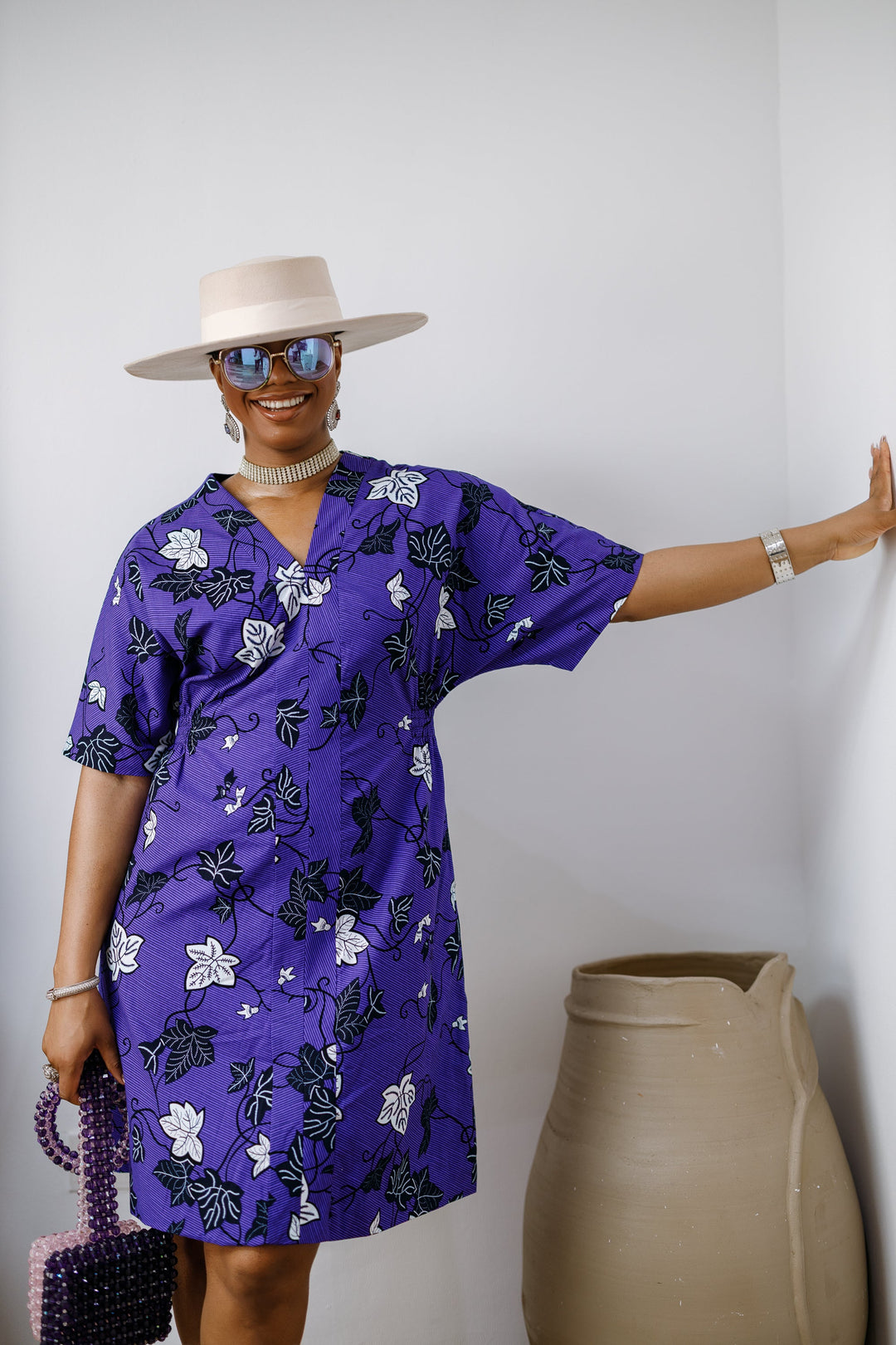 FIFI AFRICAN PRINT CINCHED-WAIST SHIFT DRESS