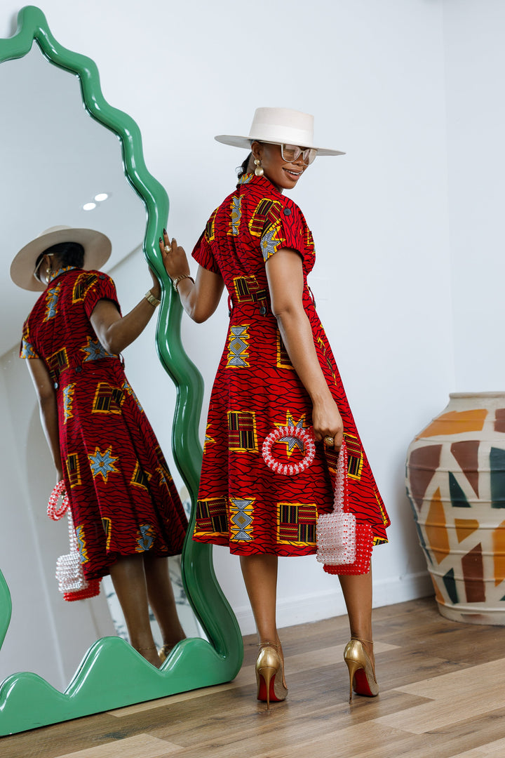 JULIET AFRICAN PRINT MIDI DRESS [RED]---- FINAL SALE