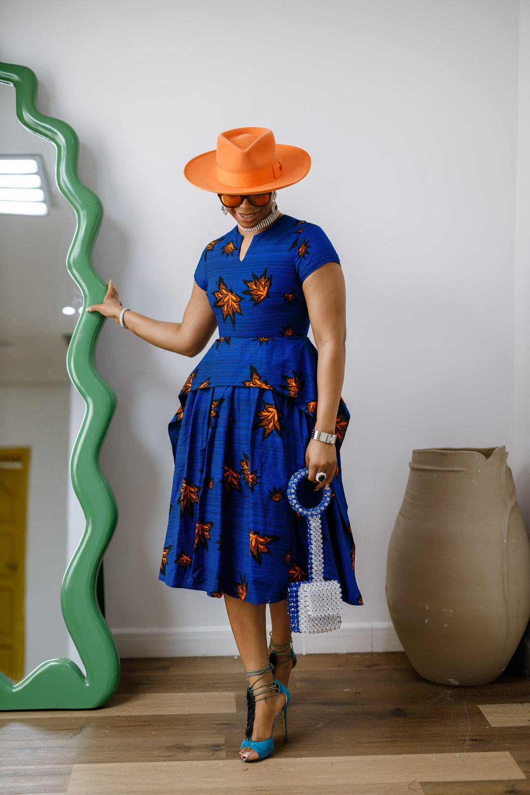 ADESEWA AFRICAN PRINT PEPLUM MIDI DRESS [
