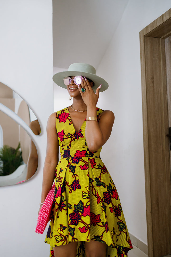 LEWA AFRICAN PRINT HIGH-LOW DRESS [MULTICOLOR]----FINAL SALE