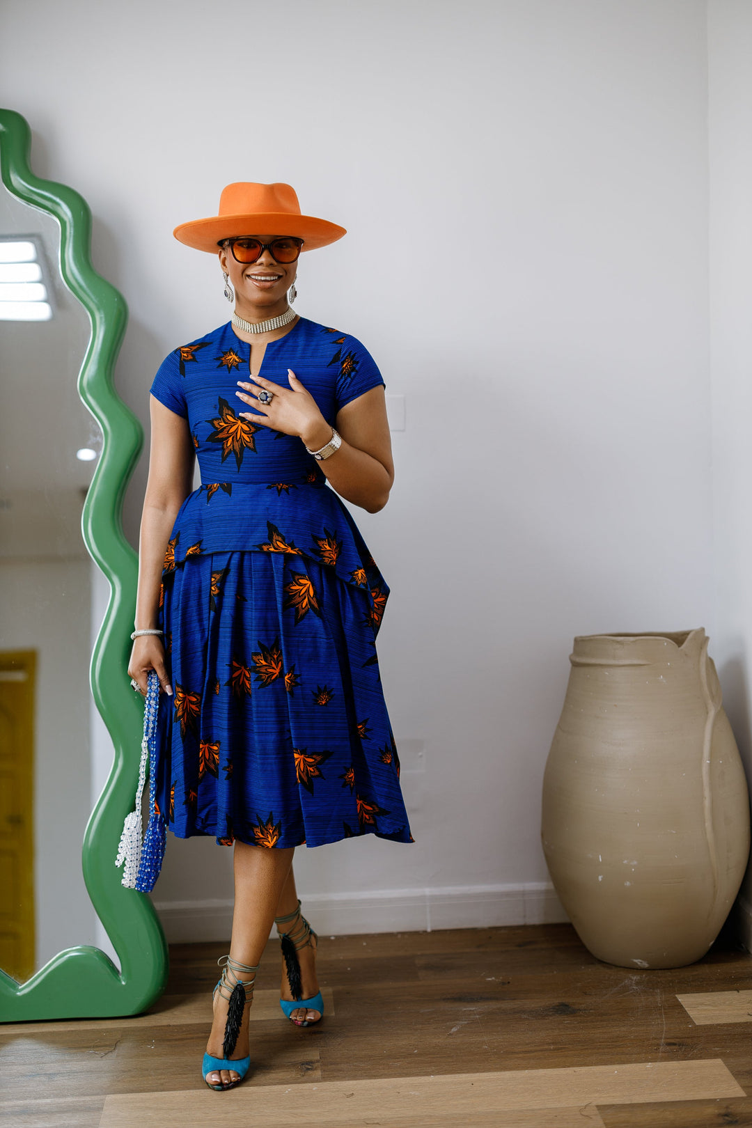 ADESEWA AFRICAN PRINT PEPLUM MIDI DRESS [