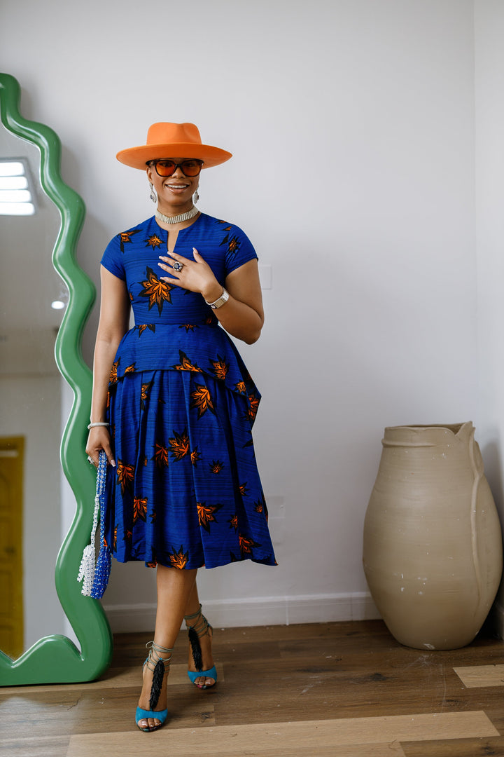 ADESEWA AFRICAN PRINT PEPLUM MIDI DRESS [