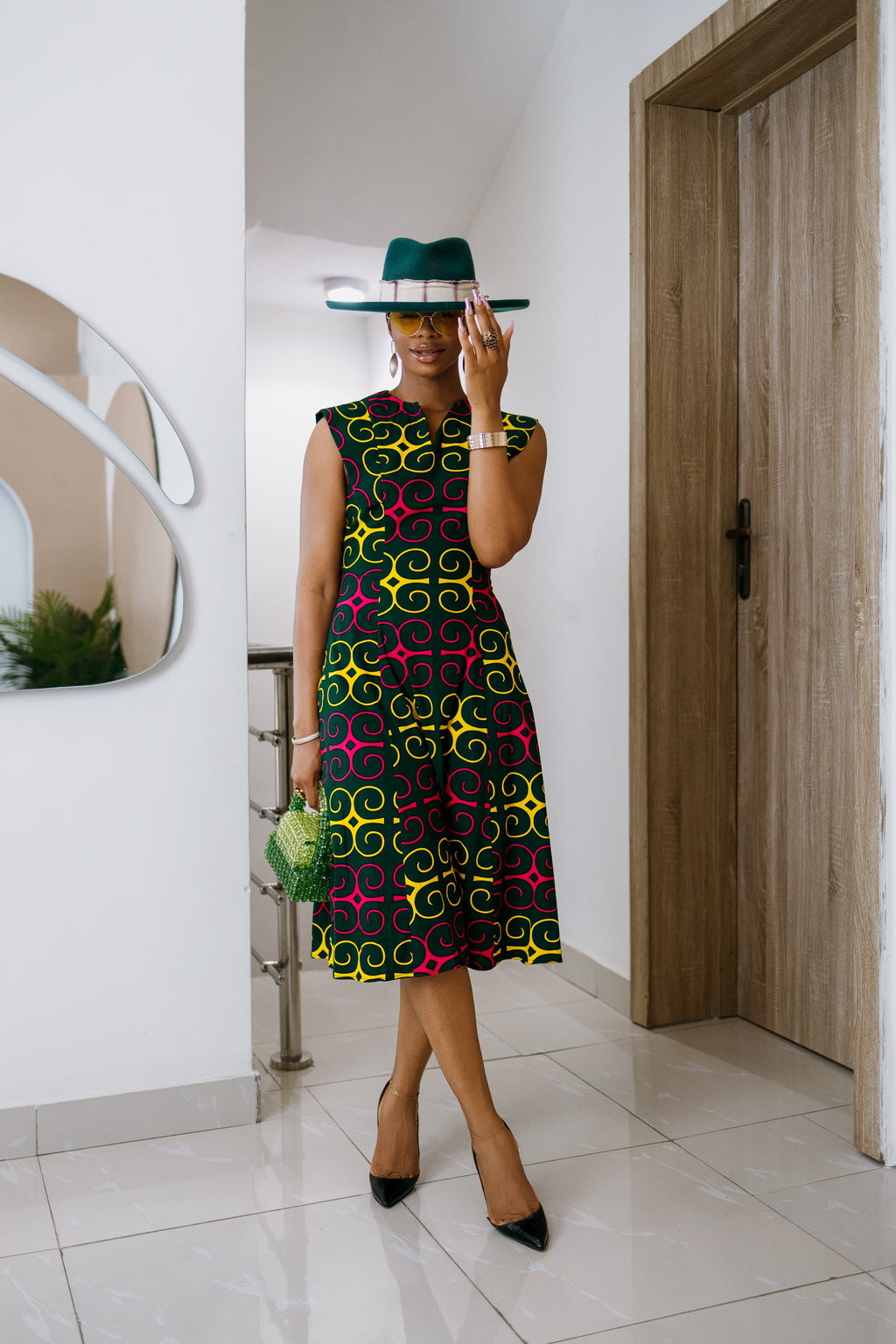RAISA AFRICAN PRINT SLEEVELESS MIDI DRESS