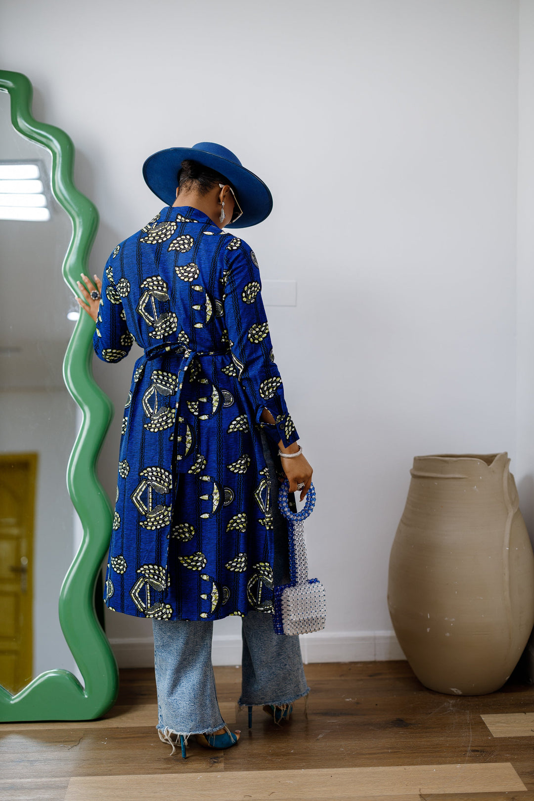 RHODA AFRICAN PRINT LONGLINE SHIRT [BLUE]