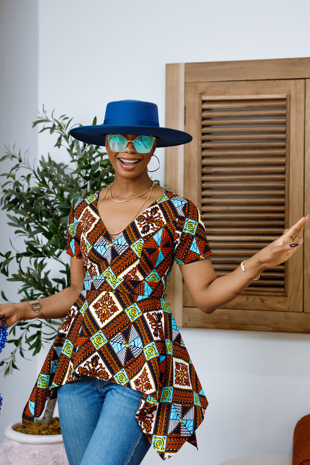 EBUN AFRICAN PRINT ASYMMETRIC PEPLUM TOP