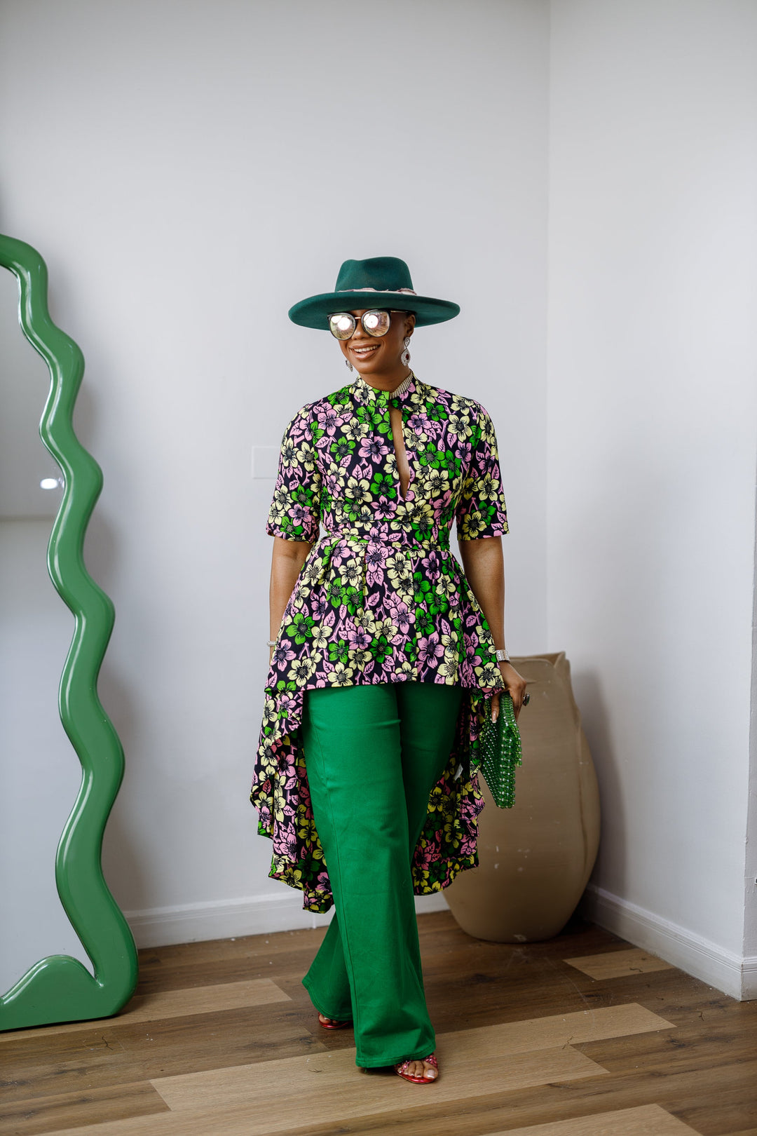 AFUA AFRICAN PRINT BUTTON-FRONT HIGH-LOW TOP