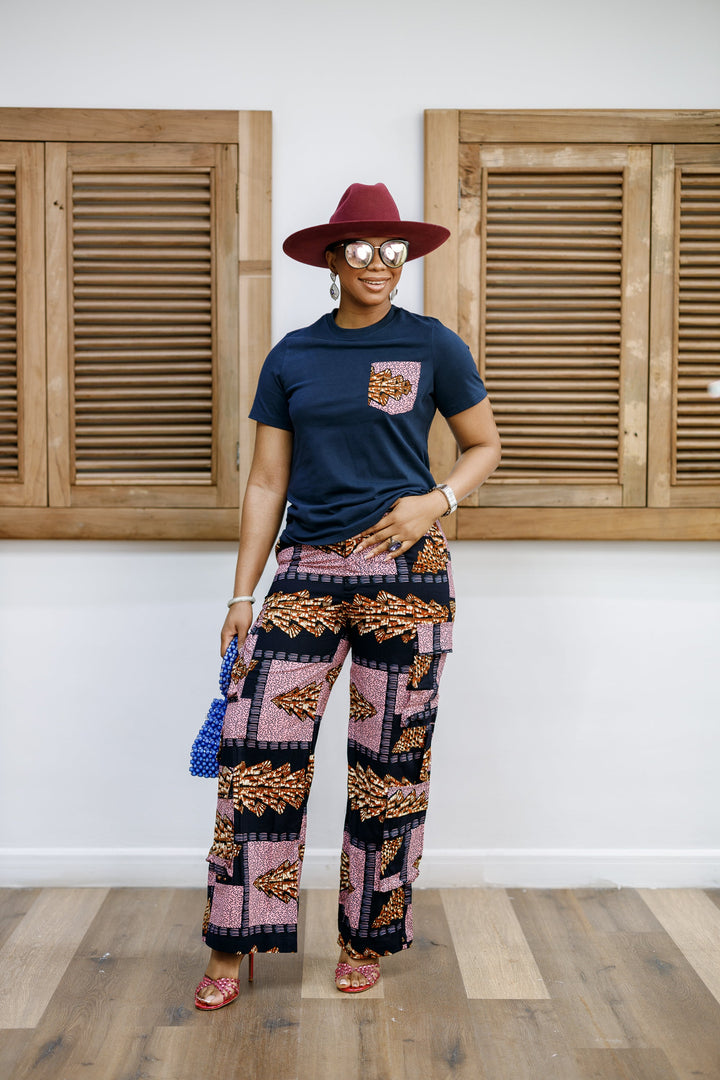 NKEM AFRICAN PRINT CARGO PANTS AND T-SHIRT SET