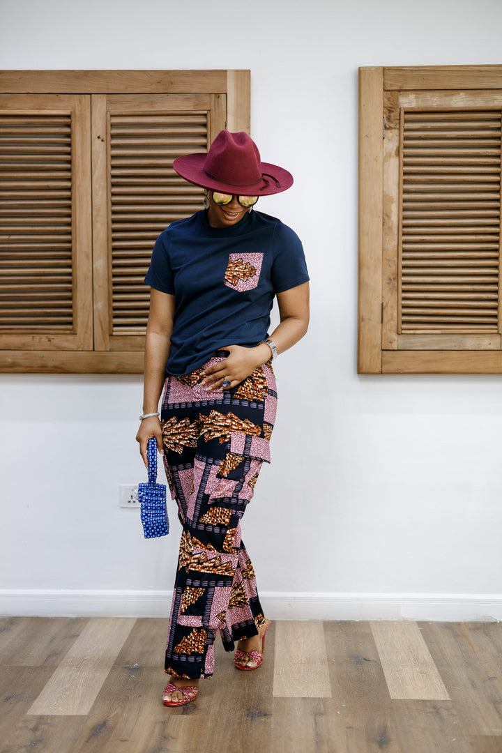 NKEM AFRICAN PRINT CARGO PANTS AND T-SHIRT SET