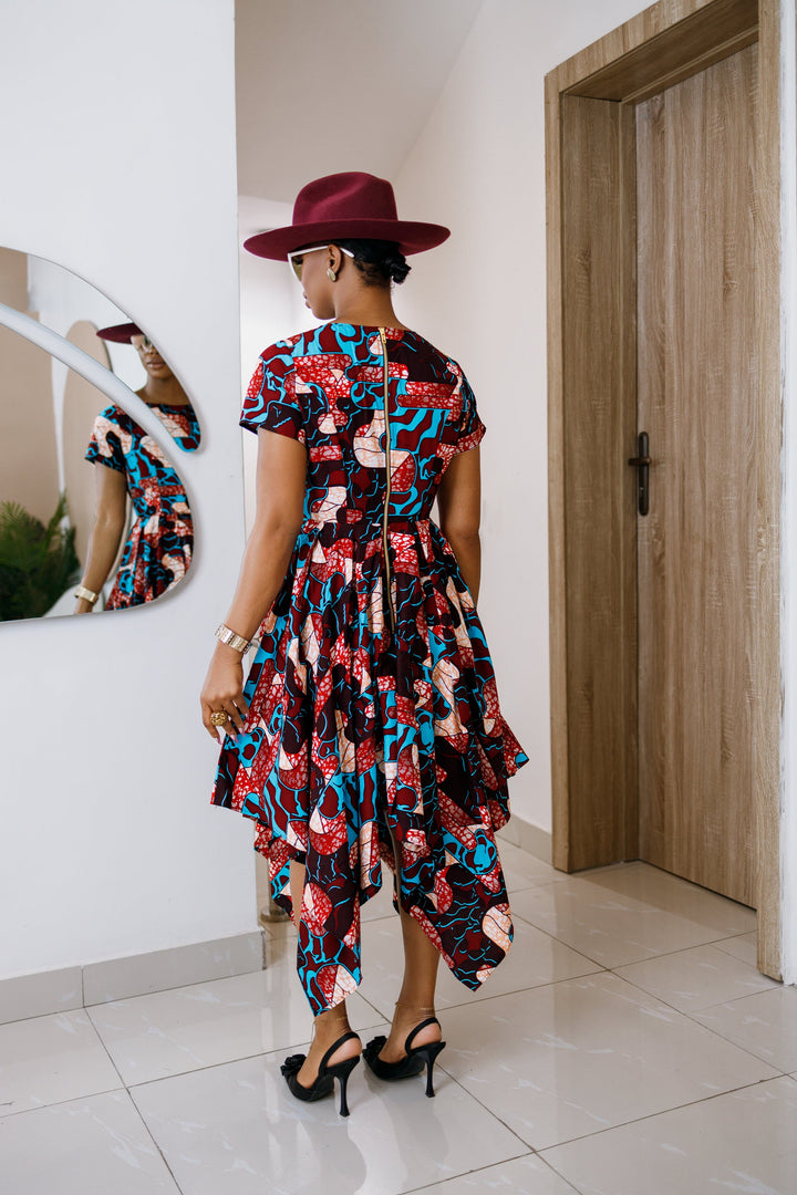 KARIMAH AFRICAN PRINT HANDKERCHIEF HEM DRESS----FINAL SALE