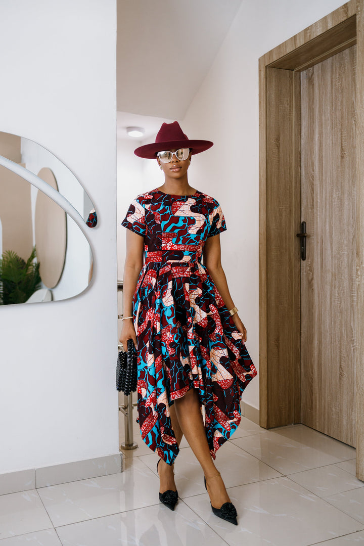 KARIMAH AFRICAN PRINT HANDKERCHIEF HEM DRESS----FINAL SALE