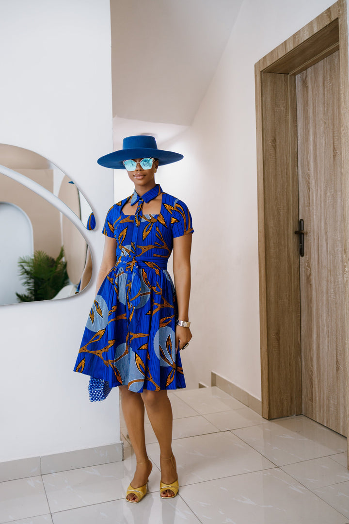 MIA AFRICAN PRINT OPEN FRONT SHIRT DRESS [BLUE]----FINAL SALE