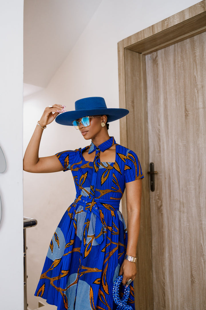 MIA AFRICAN PRINT OPEN FRONT SHIRT DRESS [BLUE]----FINAL SALE