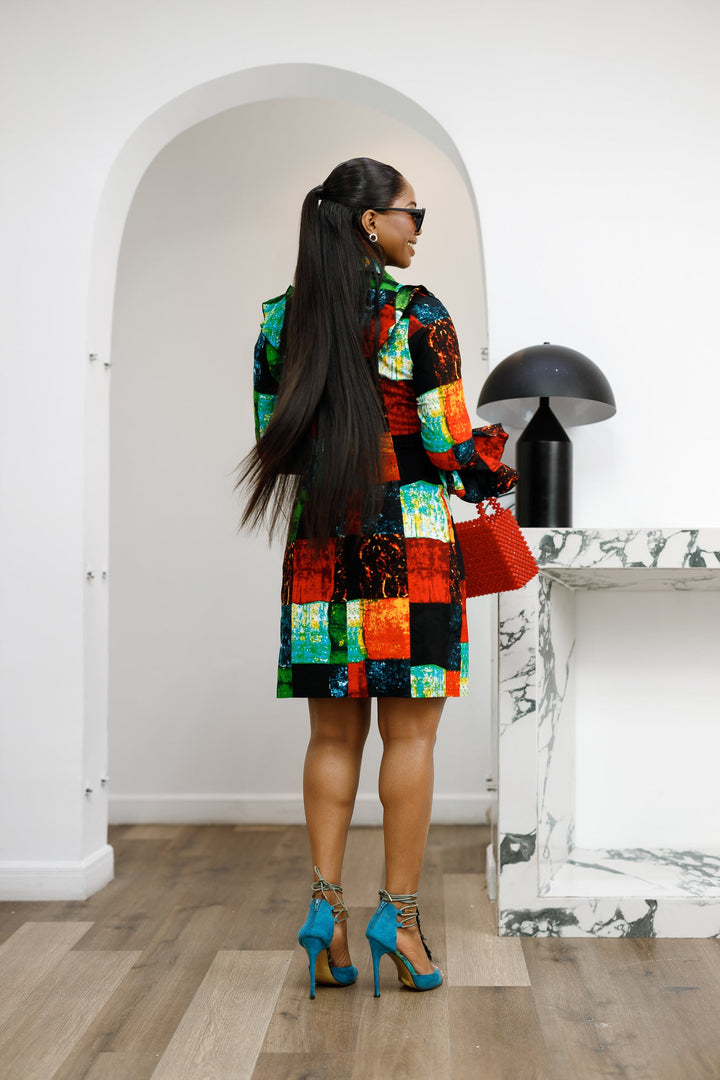 RERE AFRICAN PRINT BUTTON FRONT SHIRT DRESS [MULTICOLOR]