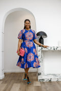 LOLADE AFRICAN PRINT FLORAL DRESS [BLUE]