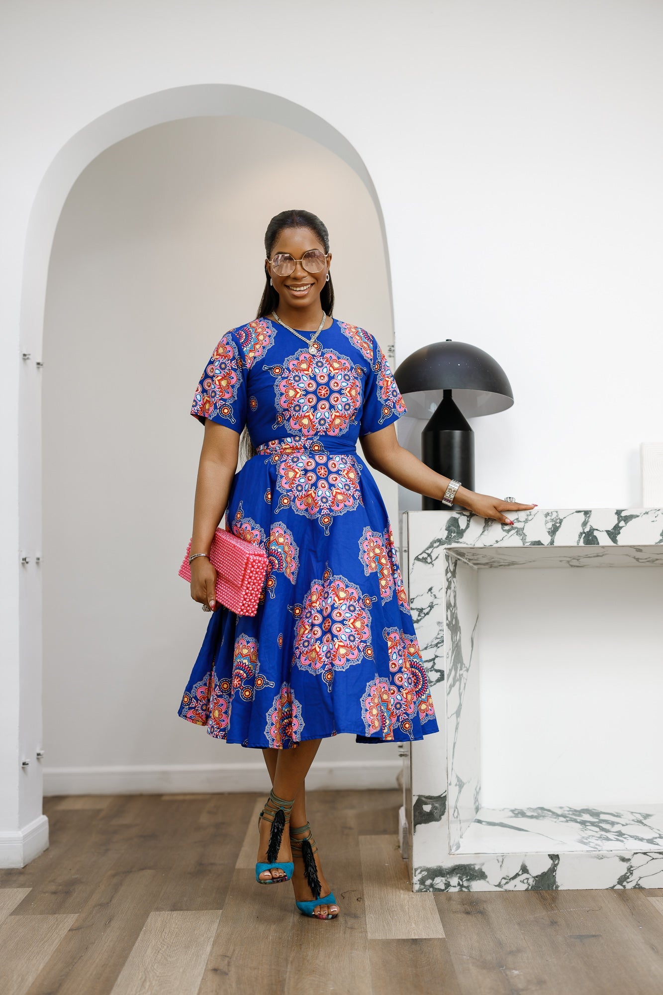 LOLADE AFRICAN PRINT FLORAL DRESS [BLUE]