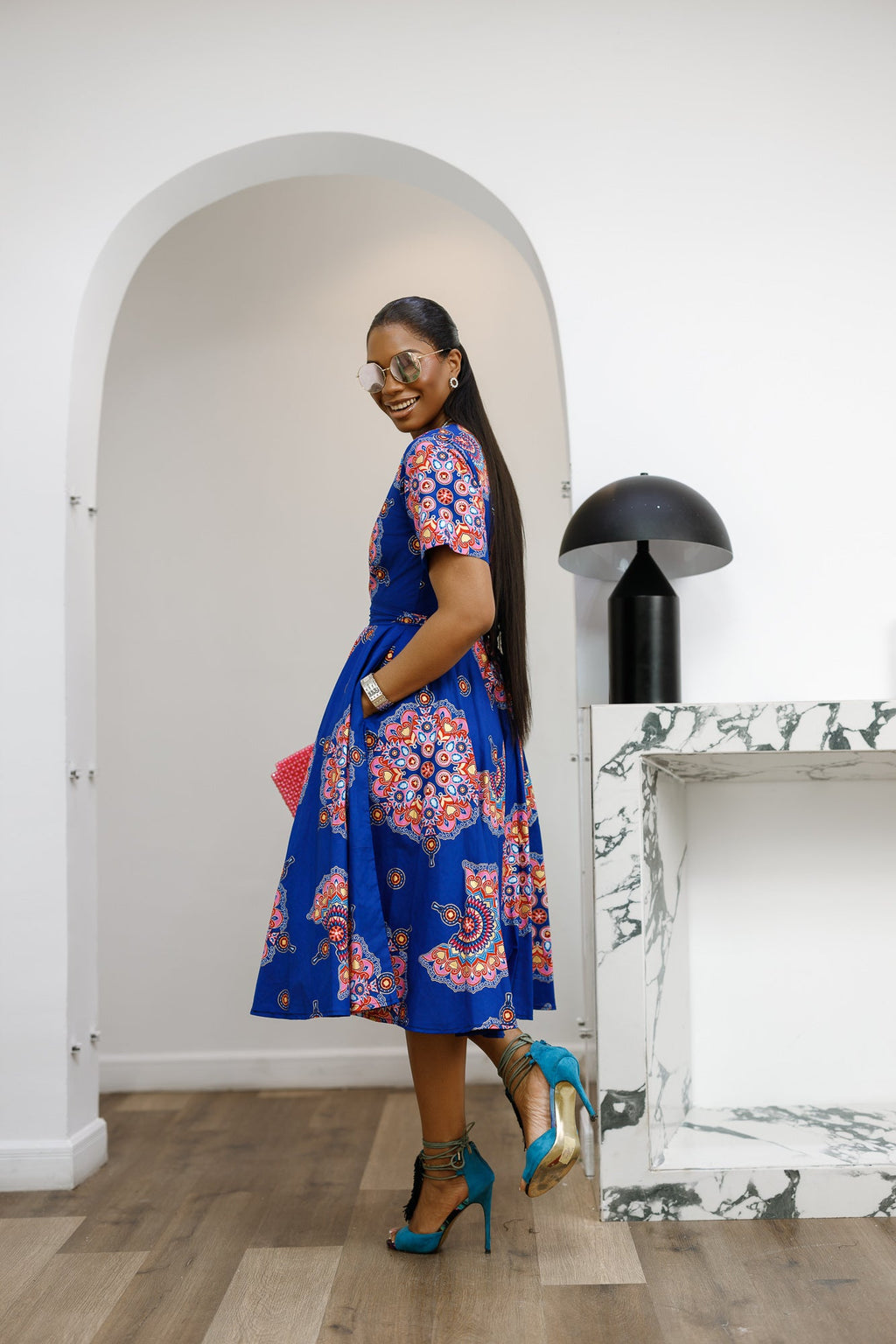 LOLADE AFRICAN PRINT FLORAL DRESS [BLUE]