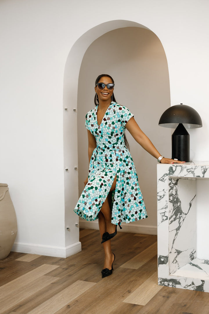 GINA AFRICAN PRINT MIDI DRESS [GEOMETRIC]