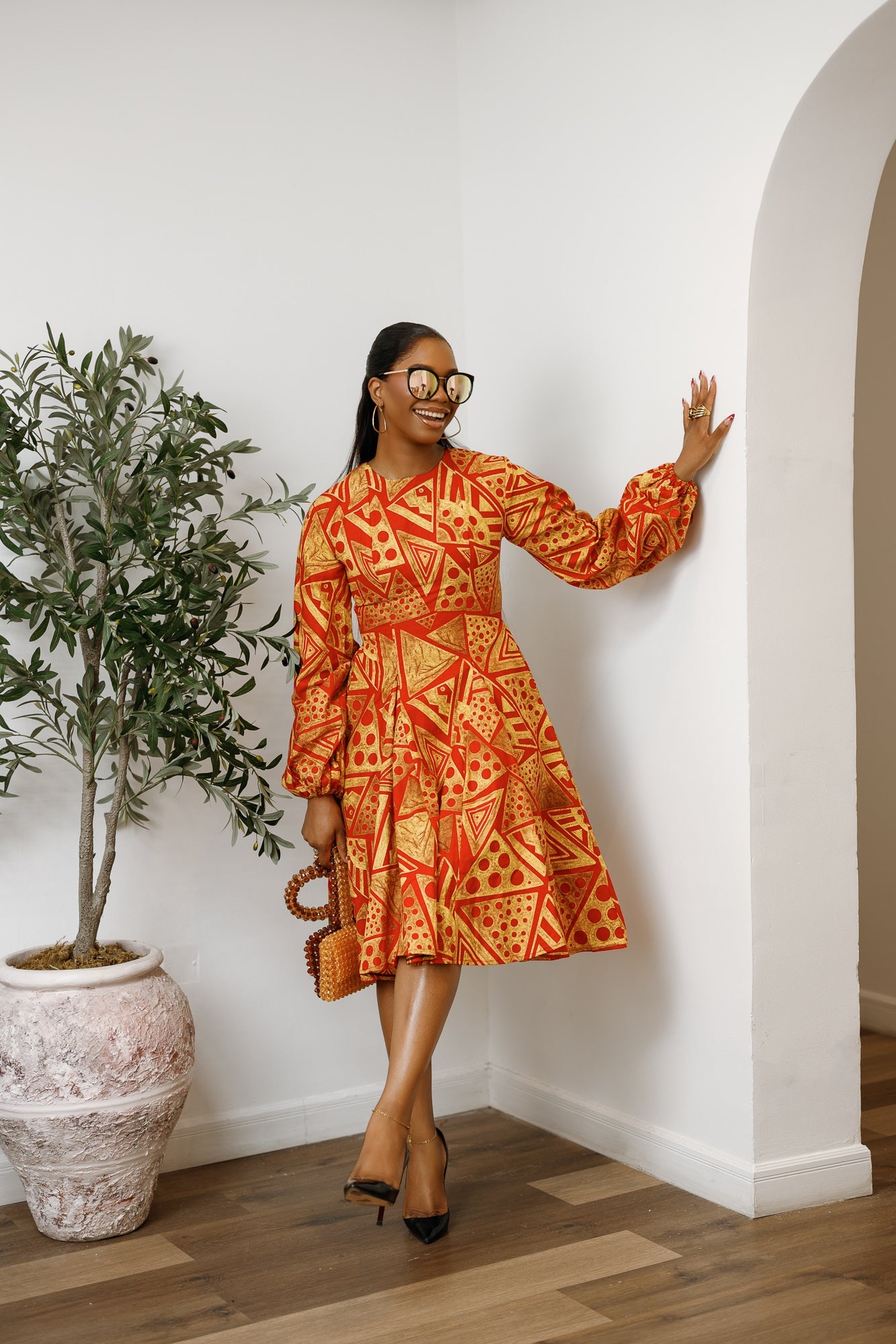 TITI AFRICAN PRINT PUFF SLEEVE DRESS
