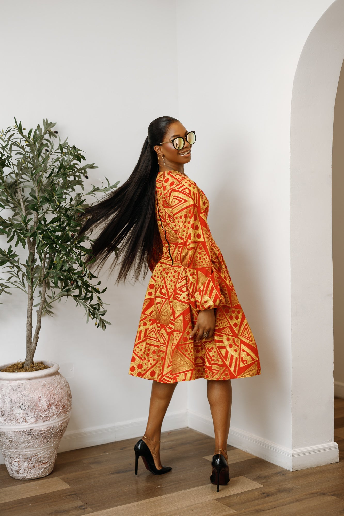 TITI AFRICAN PRINT PUFF SLEEVE DRESS