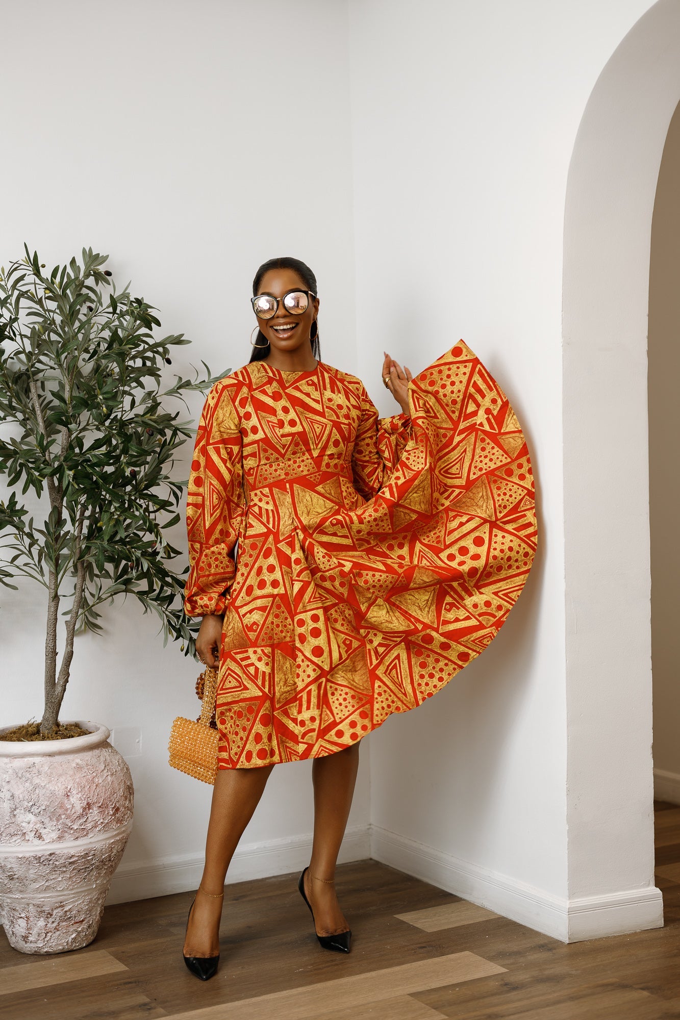 TITI AFRICAN PRINT PUFF SLEEVE DRESS