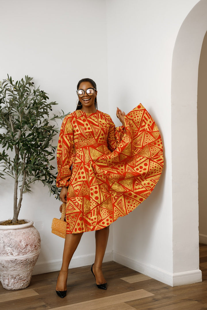 TITI AFRICAN PRINT PUFF SLEEVE DRESS