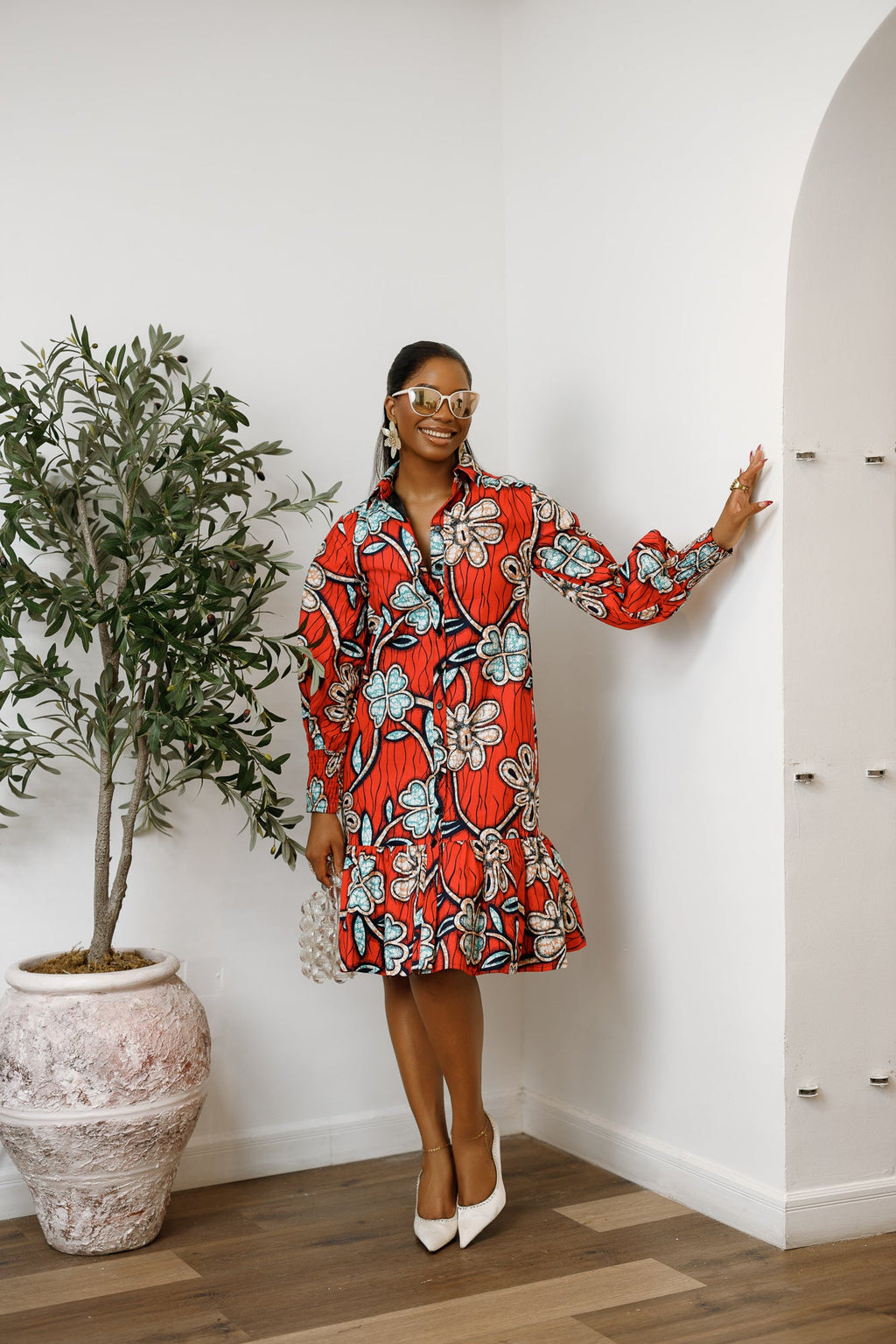 JUMOKE AFRICAN PRINT RUFFLE HEM SHIRT DRESS