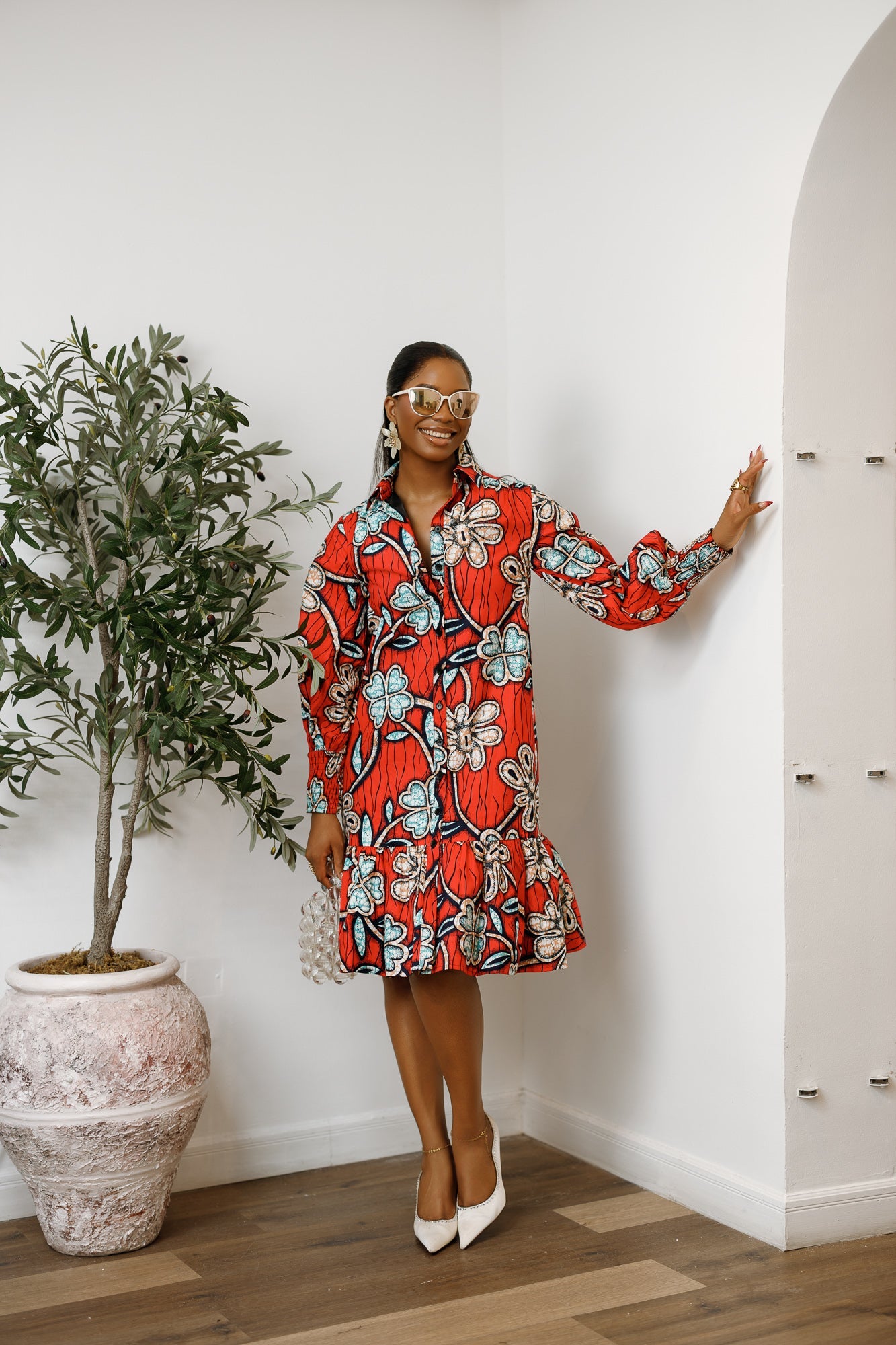 JUMOKE AFRICAN PRINT RUFFLE HEM SHIRT DRESS