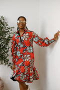 JUMOKE AFRICAN PRINT RUFFLE HEM SHIRT DRESS
