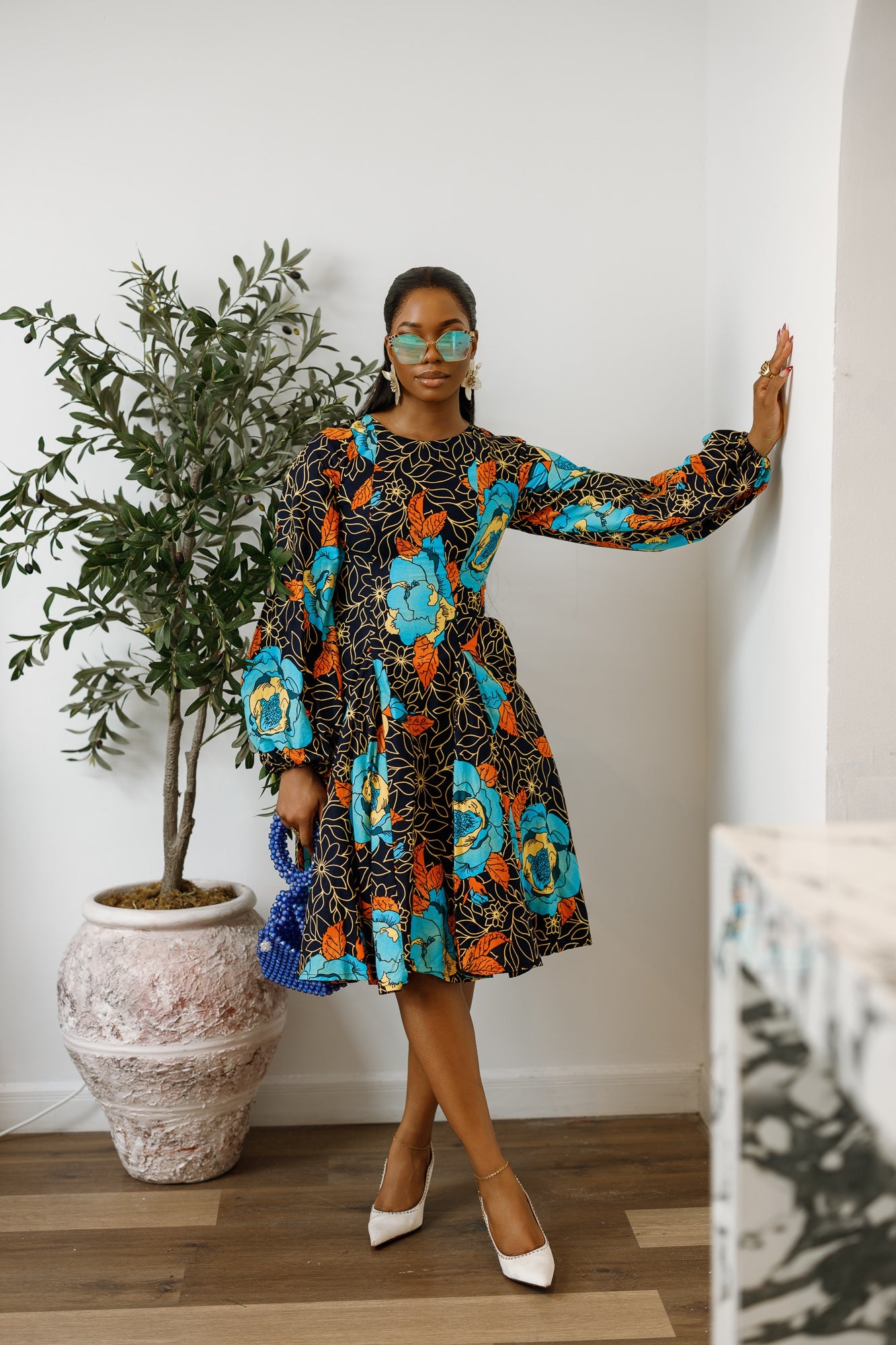 TITI AFRICAN PRINT PUFF SLEEVE DRESS [FLORAL]