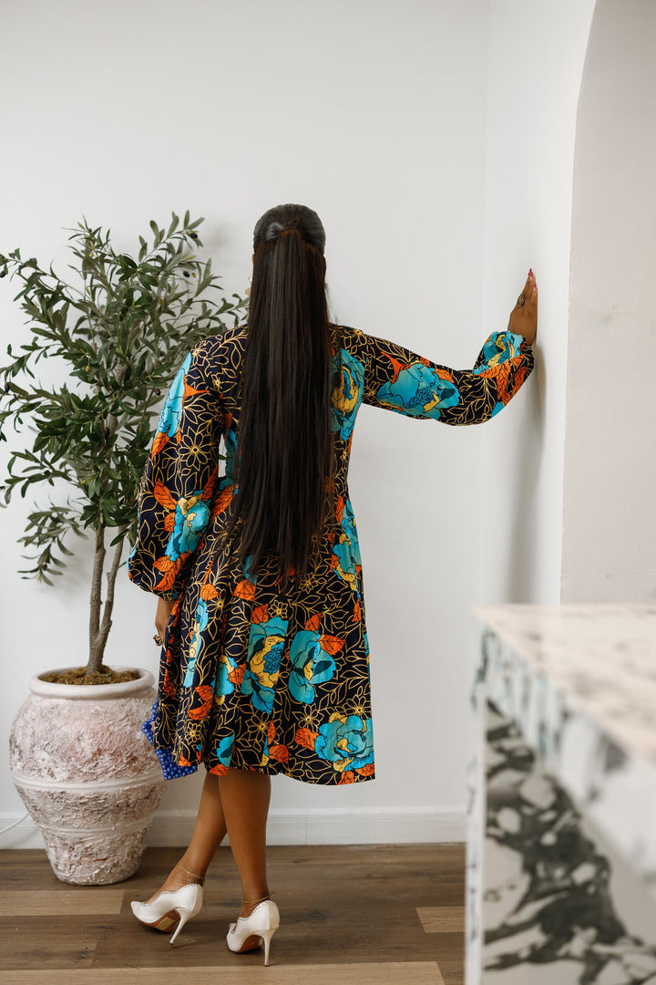 TITI AFRICAN PRINT PUFF SLEEVE DRESS [FLORAL]