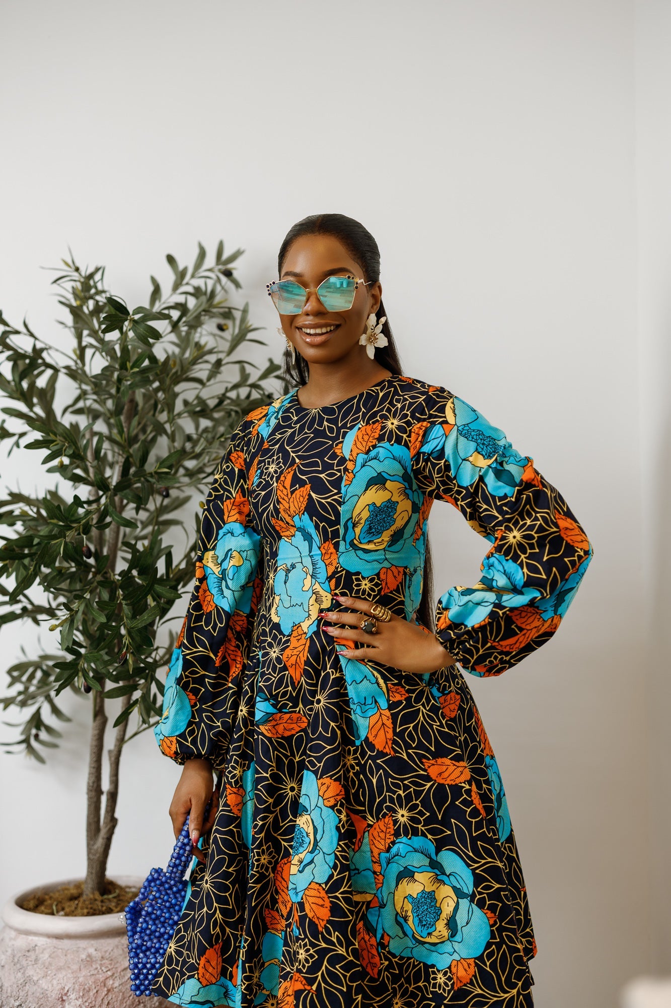 TITI AFRICAN PRINT PUFF SLEEVE DRESS [FLORAL]
