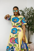 LOLADE AFRICAN PRINT FLORAL DRESS [YELLOW]