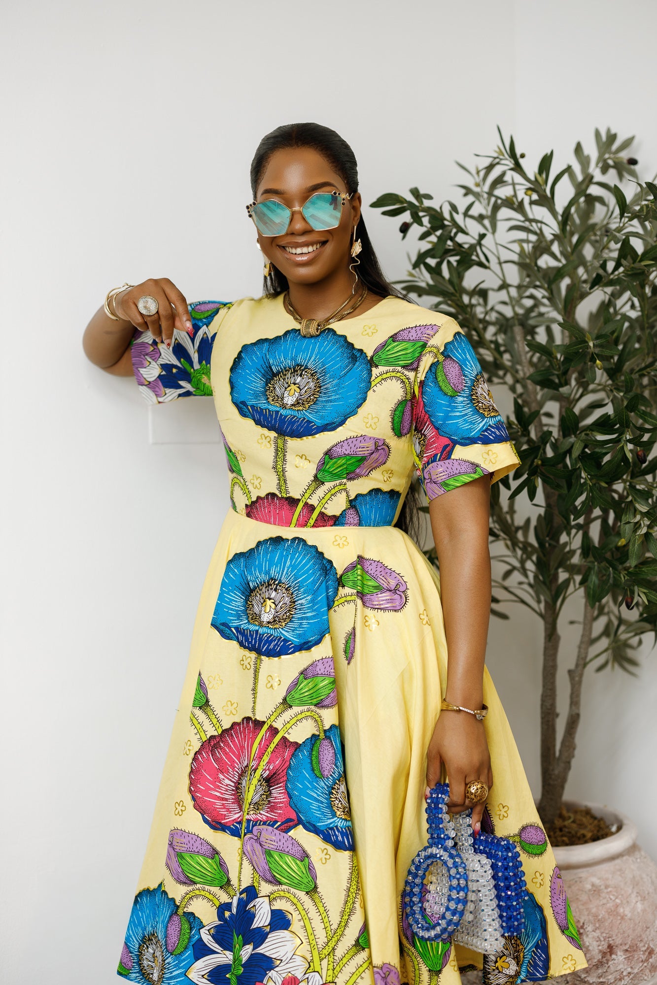 LOLADE AFRICAN PRINT FLORAL DRESS [YELLOW]