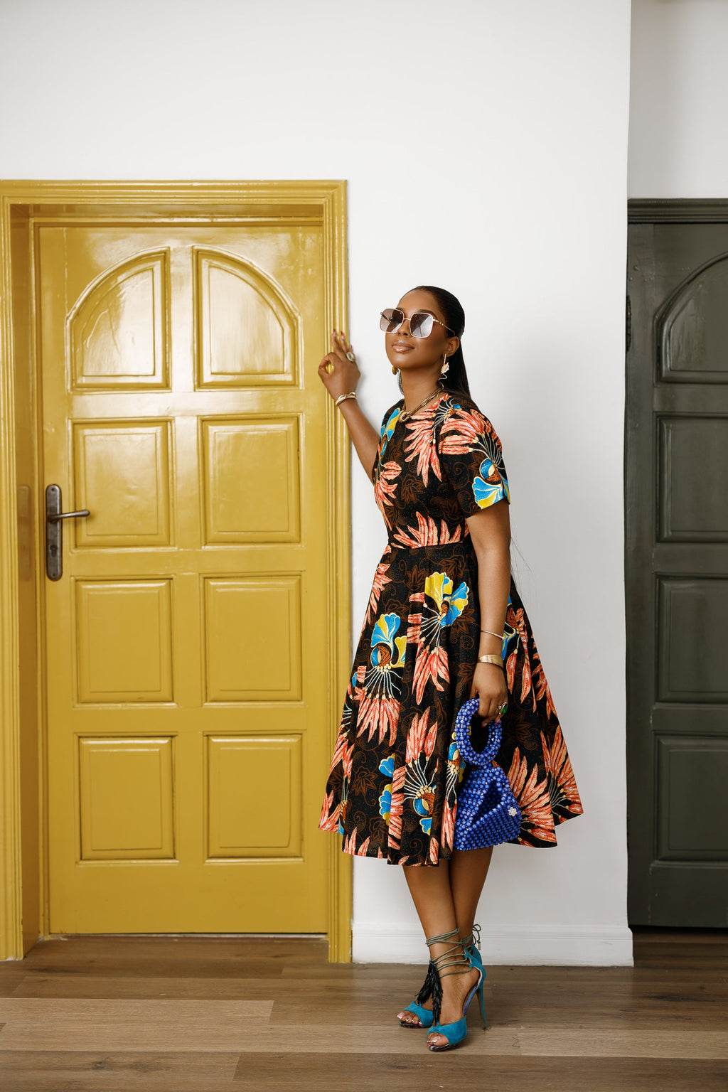 LOLADE AFRICAN PRINT FLORAL DRESS [BROWN]