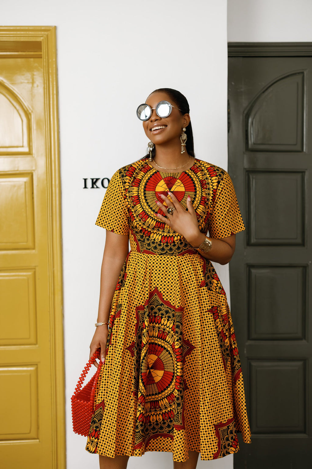 MARIAMA AFRICAN PRINT MIDI DRESS [ORANGE]