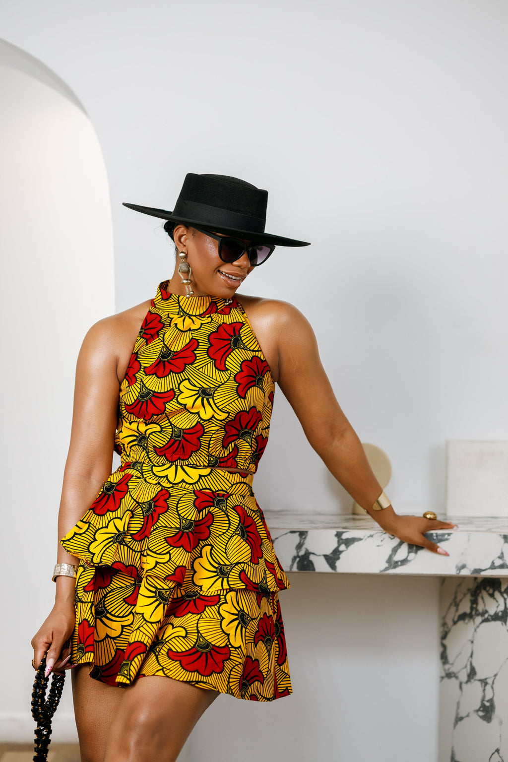 GBEMI AFRICAN PRINT TWO PIECE SKIRT SET [ORANGE]