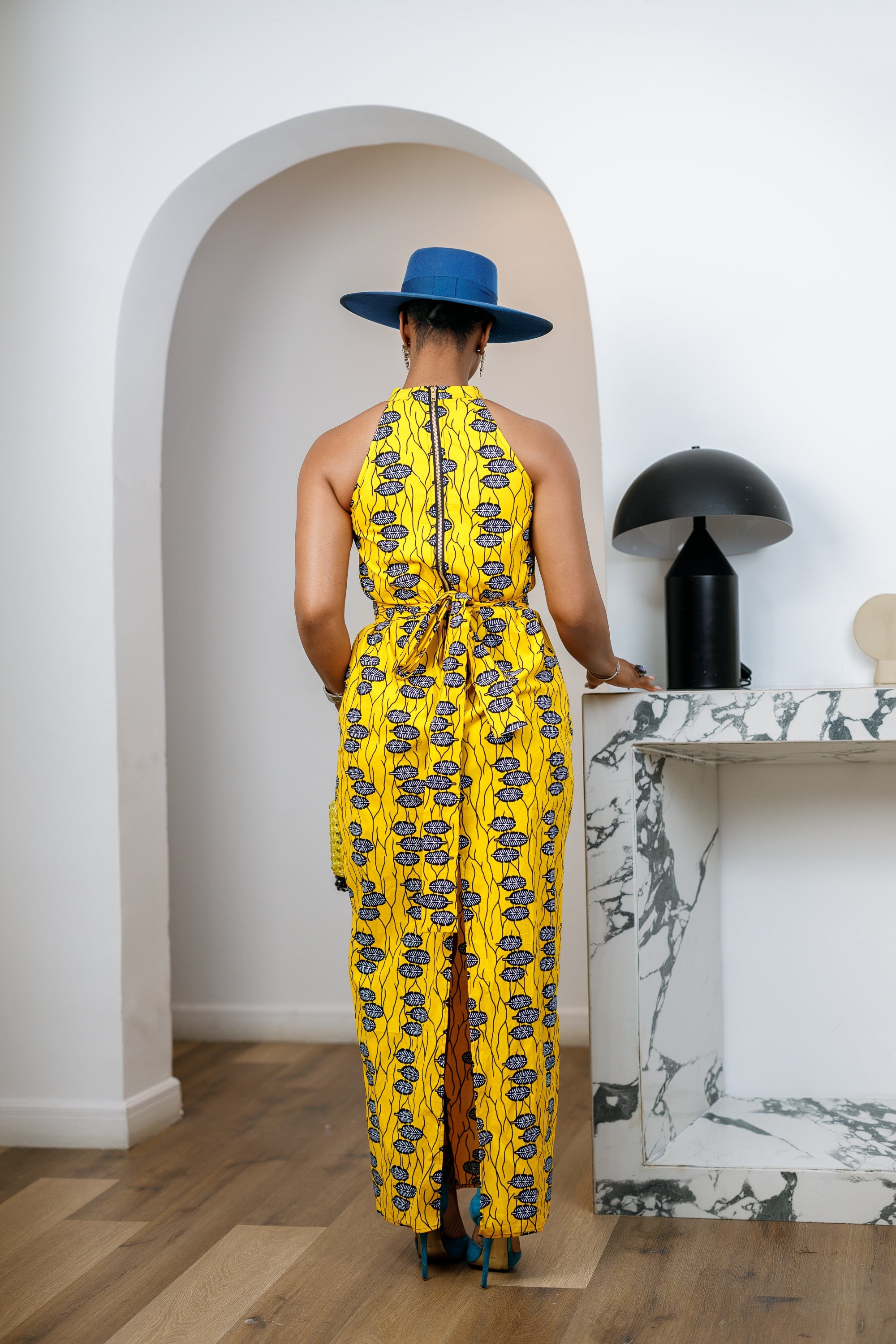 RONKE AFRICAN PRINT SLEEVELESS  MAXI DRESS [YELLOW]
