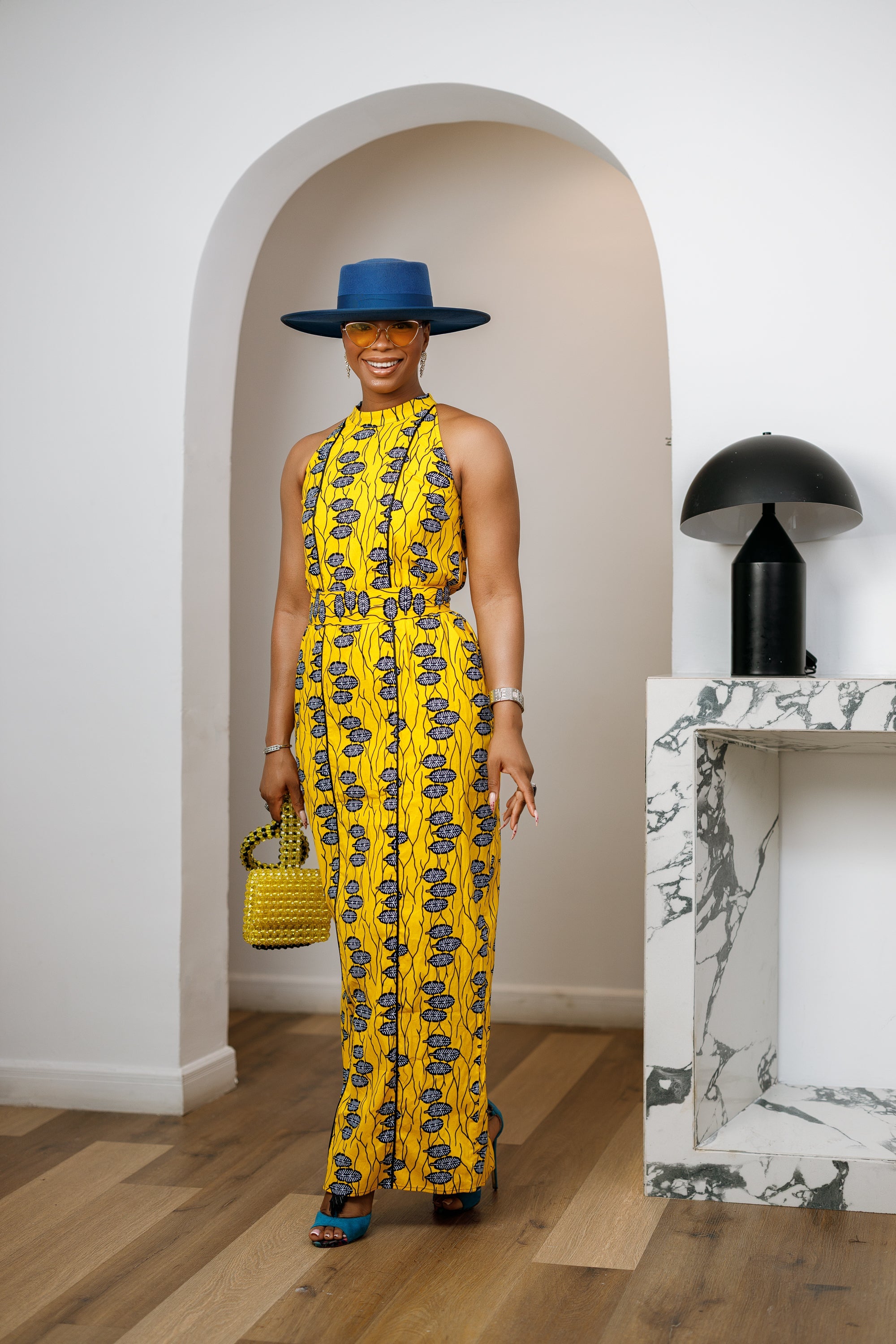 RONKE AFRICAN PRINT SLEEVELESS  MAXI DRESS [YELLOW]