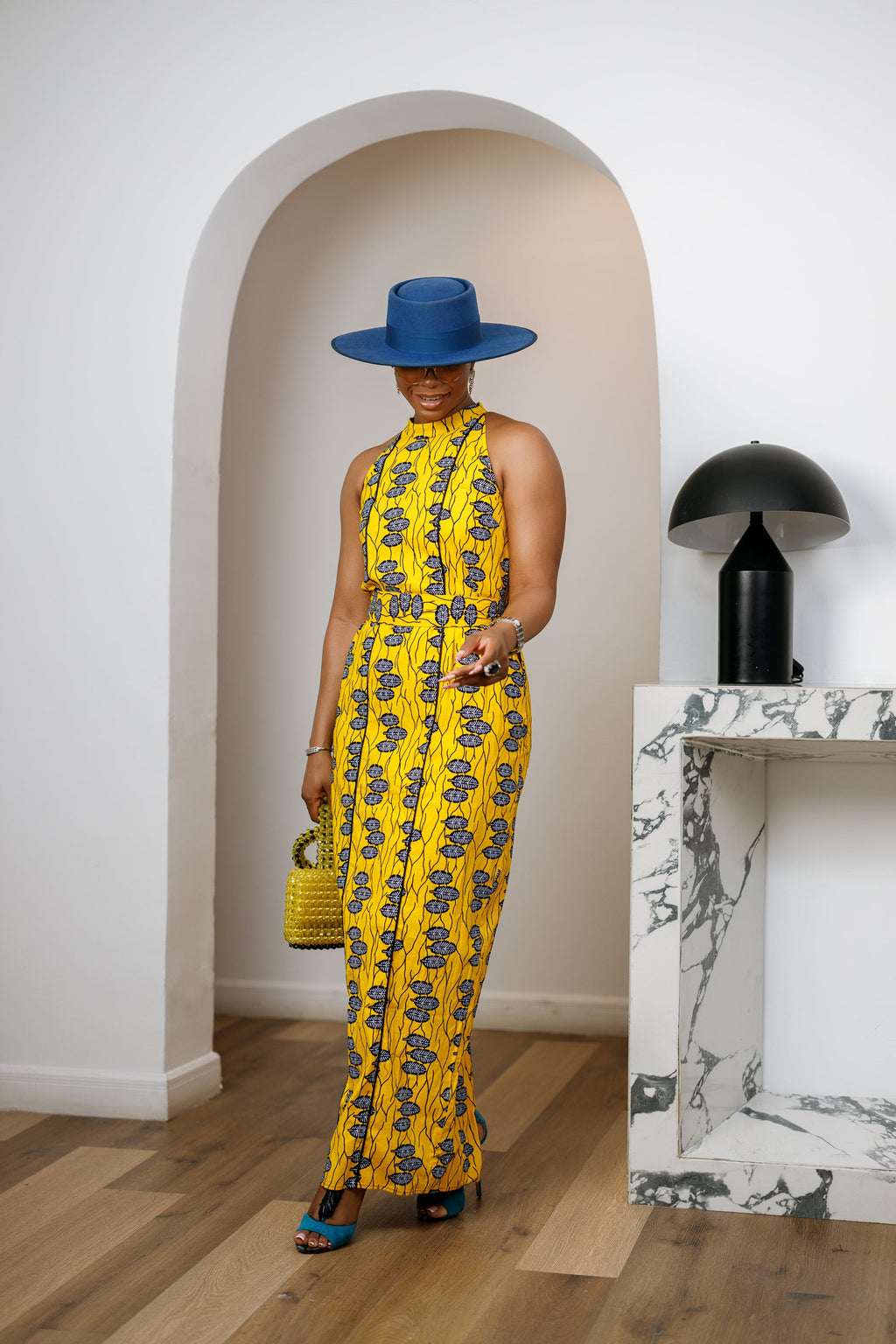 RONKE AFRICAN PRINT SLEEVELESS  MAXI DRESS [YELLOW]