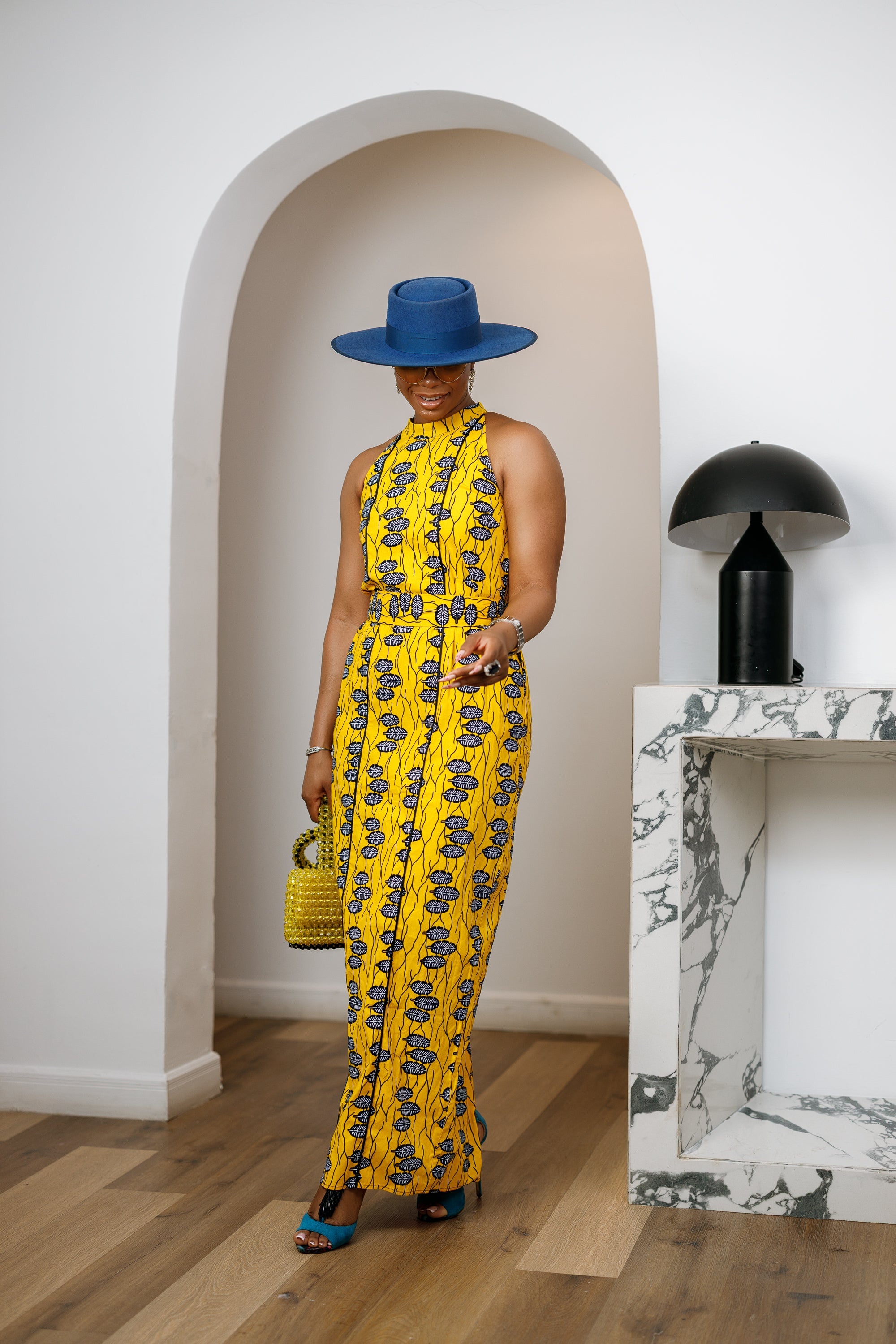 RONKE AFRICAN PRINT SLEEVELESS  MAXI DRESS [YELLOW]
