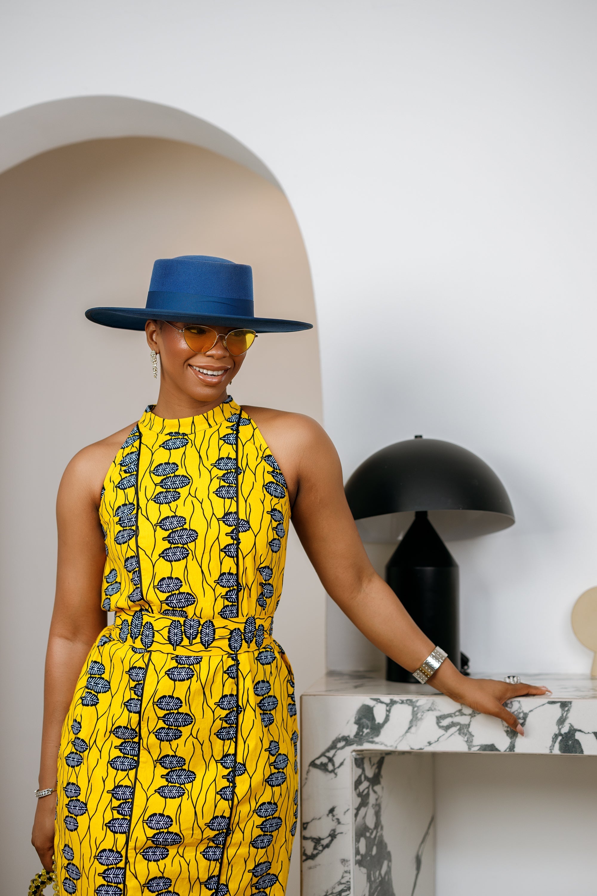 RONKE AFRICAN PRINT SLEEVELESS  MAXI DRESS [YELLOW]