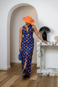 HALIMA AFRICAN PRINT MAXI FRONT ZIP DRESS [BLUE]