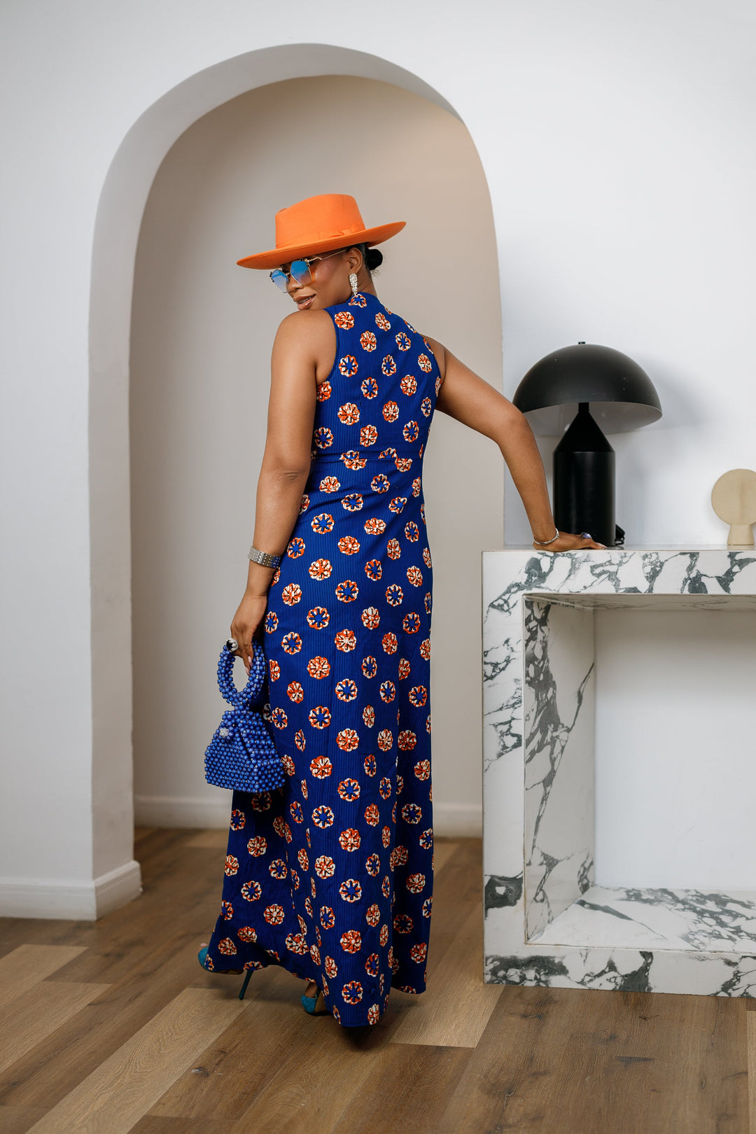 HALIMA AFRICAN PRINT MAXI FRONT ZIP DRESS [BLUE]