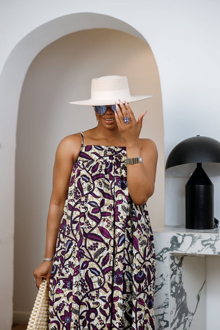ELSIE AFRICAN PRINT SPAGHETTI STRAP MIDI DRESS