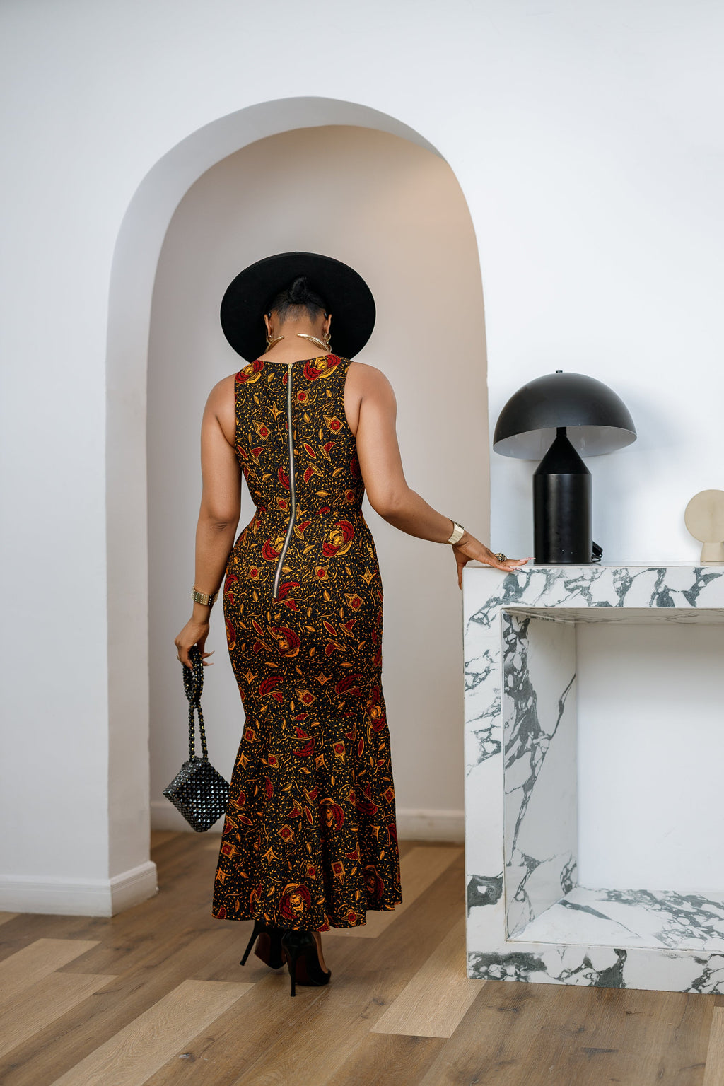 EYI AFRICAN PRINT SLEEVELESS SCOOP NECK MIDI DRESS