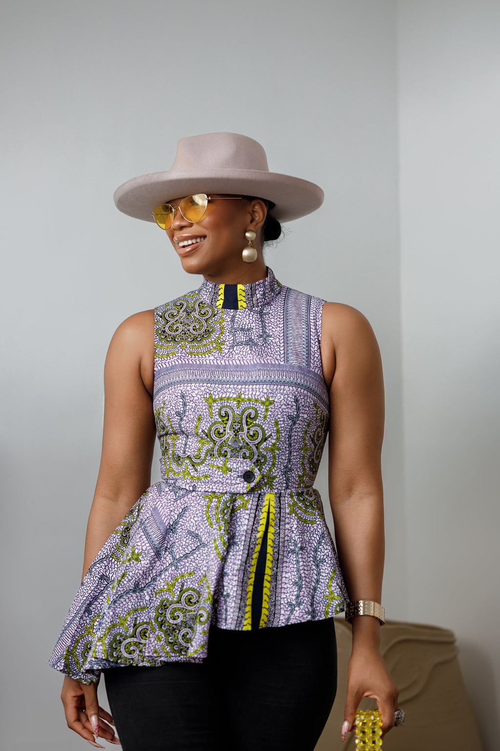 MEENA AFRICAN PRINT ASYMMETRIC TOP [PURPLE]