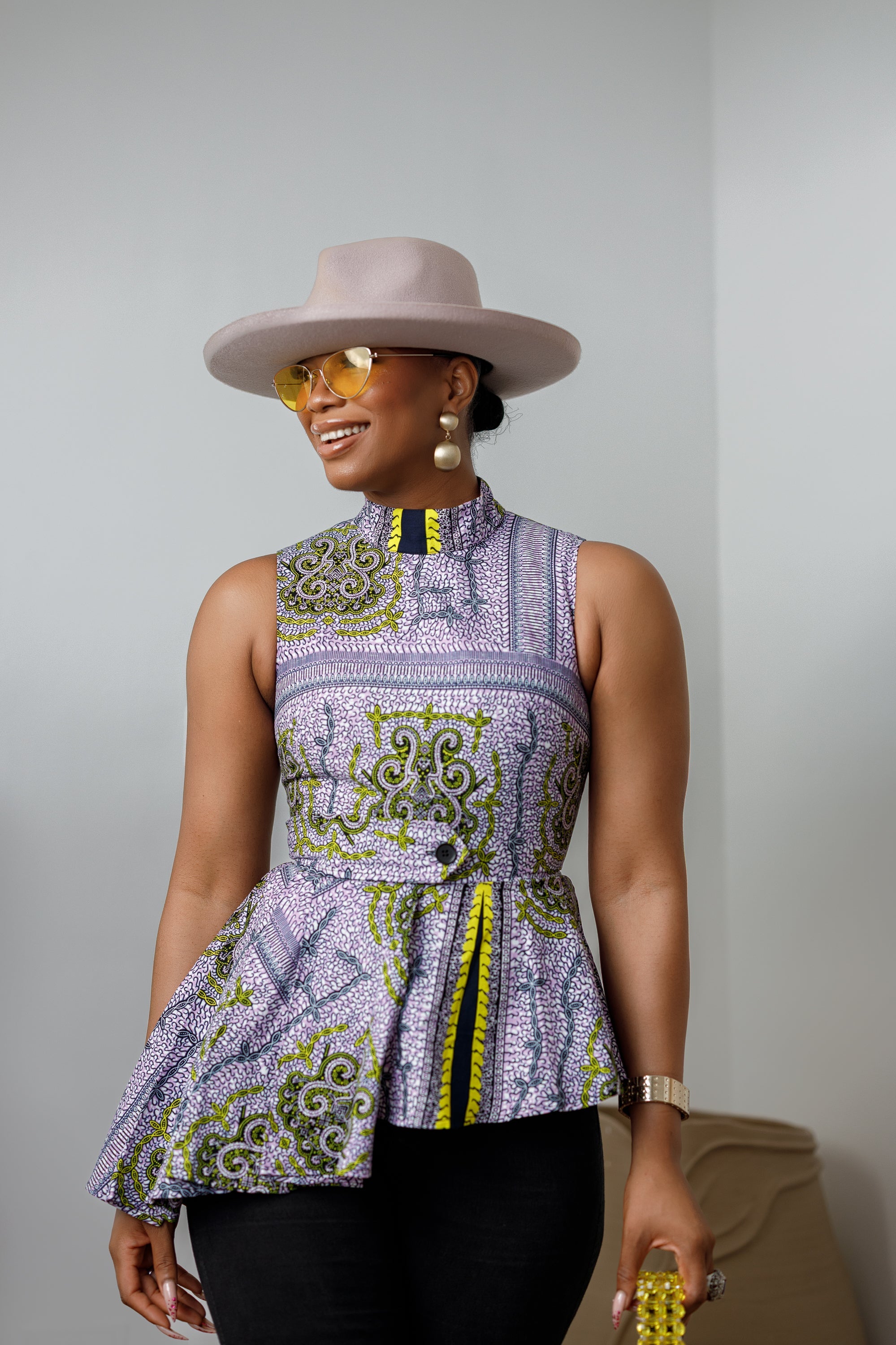 MEENA AFRICAN PRINT ASYMMETRIC TOP [PURPLE]