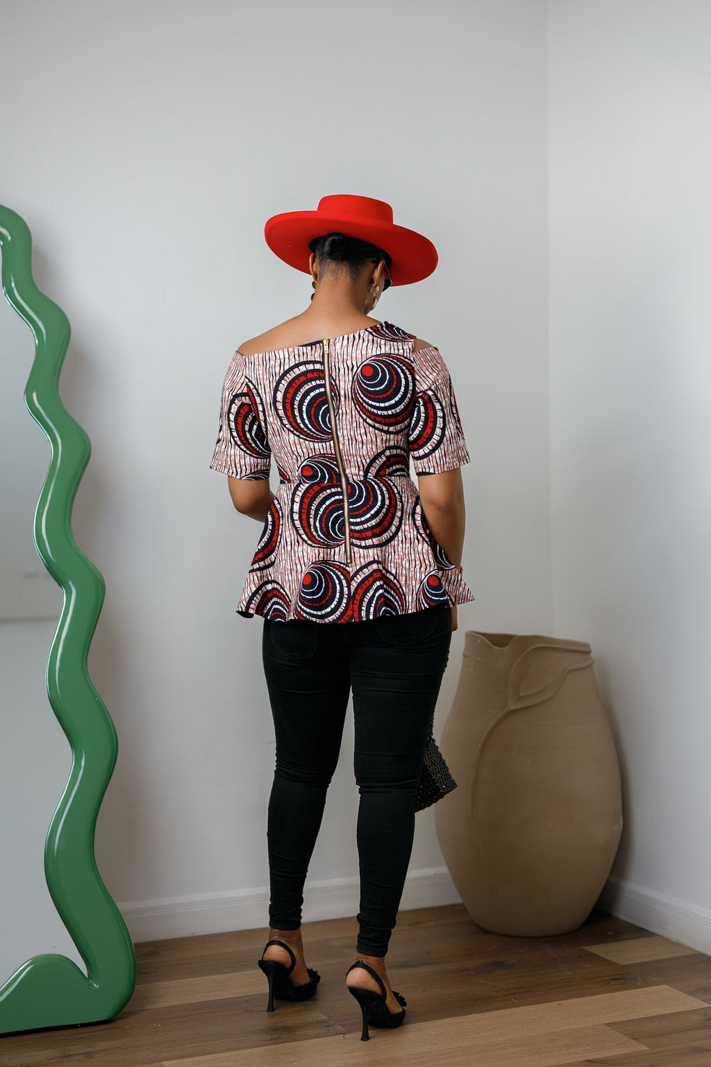 IMARA AFRICAN PRINT ASYMMETRIC PEPLUM TOP [MULTICOLOR]