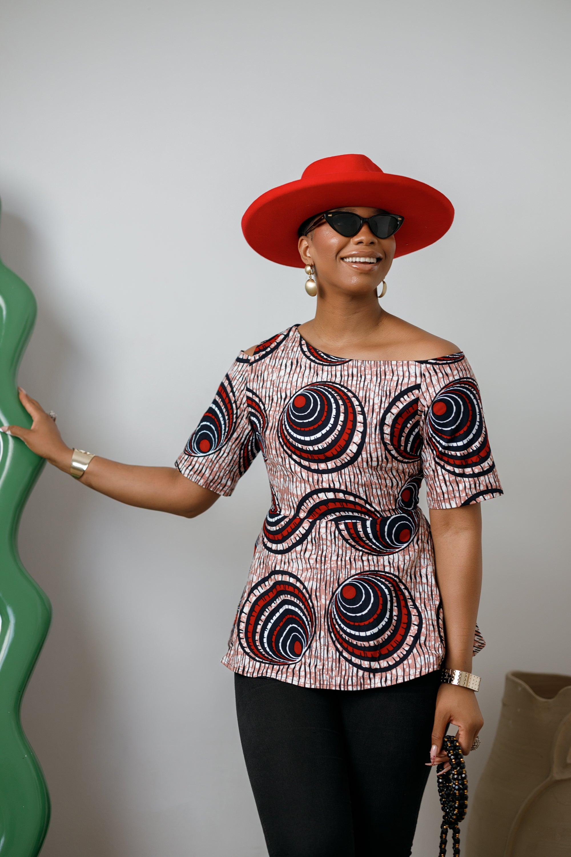 IMARA AFRICAN PRINT ASYMMETRIC PEPLUM TOP [MULTICOLOR]