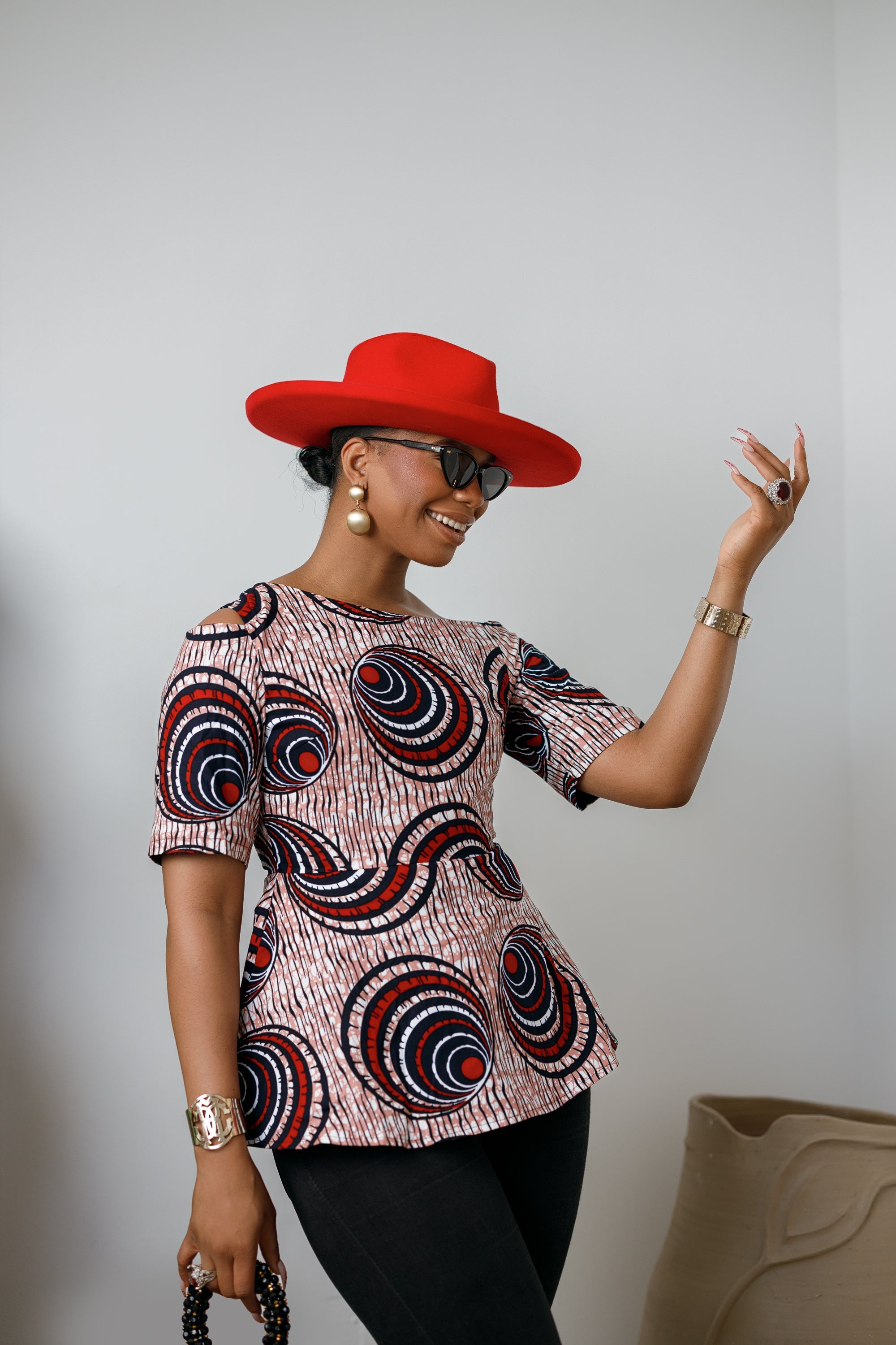 IMARA AFRICAN PRINT ASYMMETRIC PEPLUM TOP [MULTICOLOR]